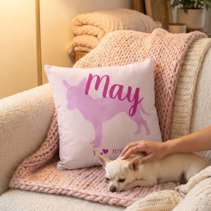 Custom Pastel Pink Chihuahua Silhouette Accent Cushion