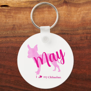 Custom Pastel Pink Chihuahua Silhouette Keychain