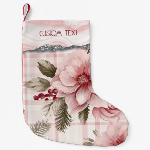 Custom Pastel Pink Christmas Floral Plaid Small Christmas Stocking