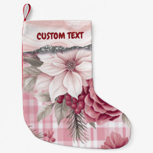 Custom Pastel Pink Christmas Floral Plaid Small Christmas Stocking