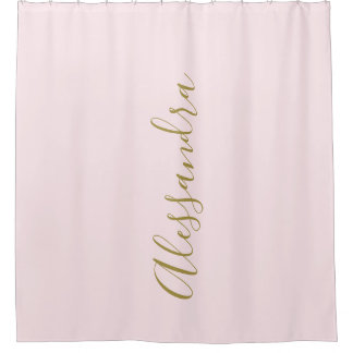 Custom Pastel Pink Gold Script Name Minimalist Shower Curtain
