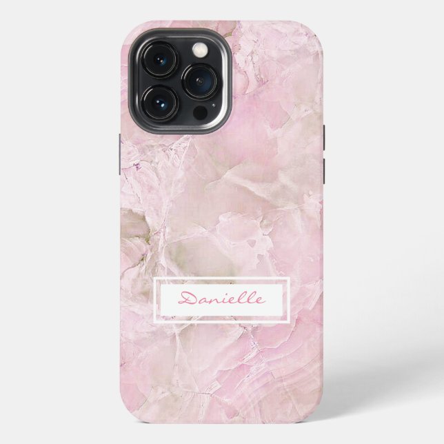 Custom Pastel Pink Grey Agate Marble Art Pattern iPhone Case (Back)