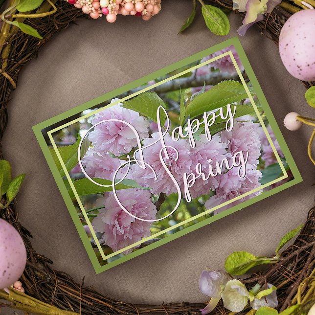Custom Pastel Pink Happy Spring Stylish Floral Holiday Card (Creator Uploaded)