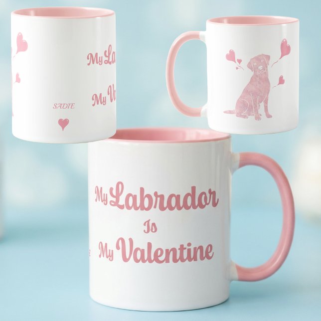 Custom Pastel Pink Labrador Valentine Mug, Name Mug (Creator Uploaded)