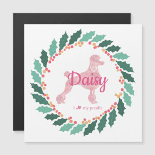Custom Pastel Pink Poodle Christmas Magnet Card