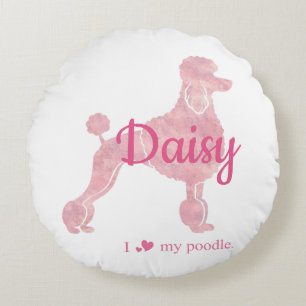 Custom Pastel Pink Poodle Silhouette Personalized Round Cushion