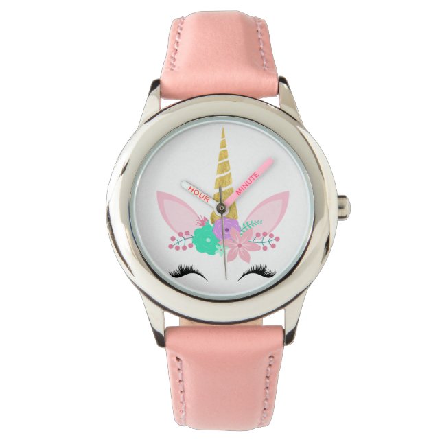 CUSTOM PASTEL PINK SMILING UNICORN WATCH (Front)