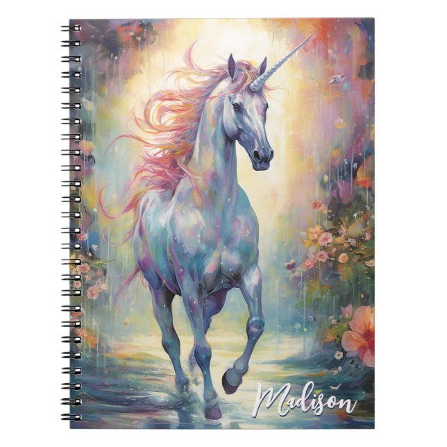 Custom Pastel Unicorn Calligraphy Name Notebook (Front)
