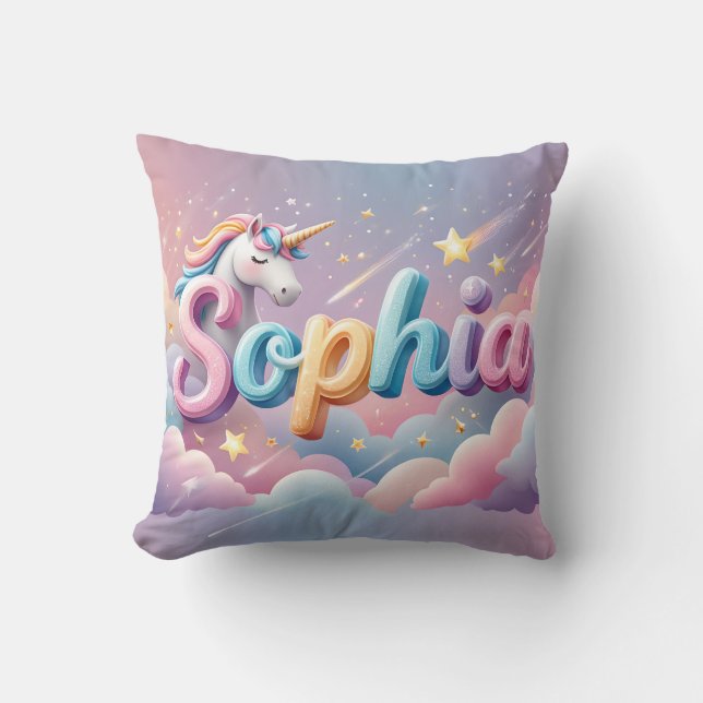 Custom Pastel Unicorn Name Pillow (Front)