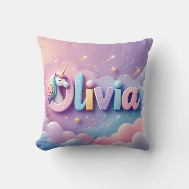 Custom Pastel Unicorn Name Pillow (Front)