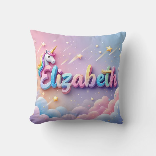 Custom Pastel Unicorn Name Pillow (Front)