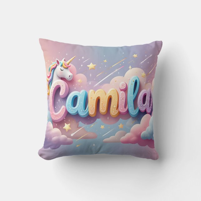 Custom Pastel Unicorn Name Pillow (Front)