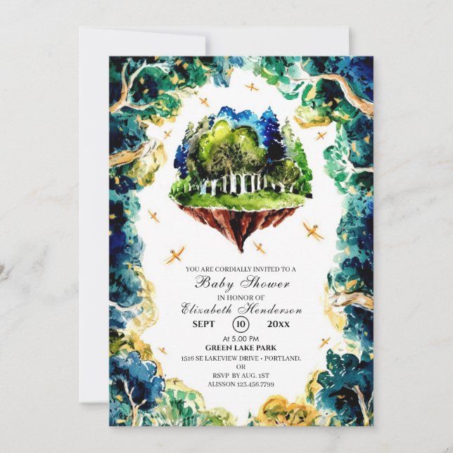 Custom Pastel Woodland Baby Shower Invitation (Front)