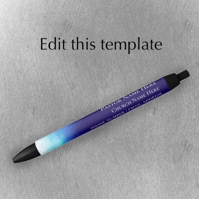 Custom Pastor Christian Church Gift Promotional  Black Ink Pen (Personalize this modern blue nebula custom promotional gift pen.)