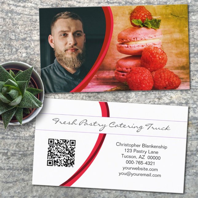 Custom Pastry  and Chef Photo with QR Code  Business Card (Creator Uploaded)