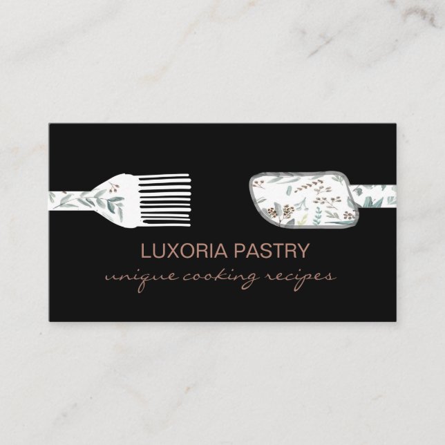 custom Pastry eucalyptus leaf spoon spatula rustic Business Card (Front)