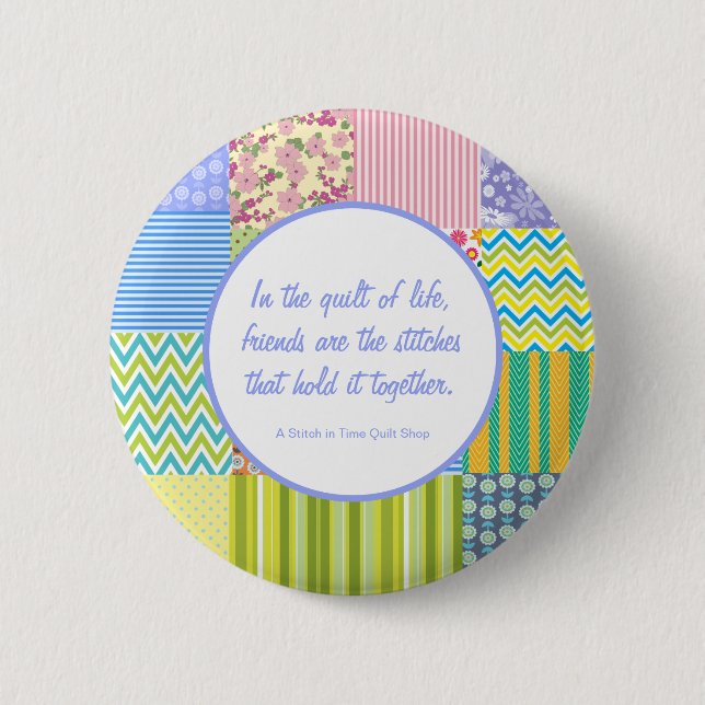 Custom Patchwork Quilt Shop Promotional 6 Cm Round Badge (Front)