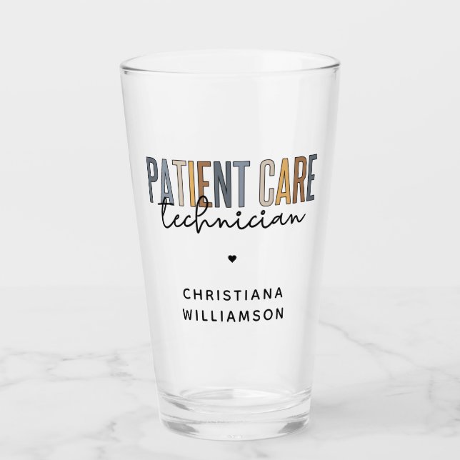 Custom Patient Care Technician PCT Gifts Glass (Front)
