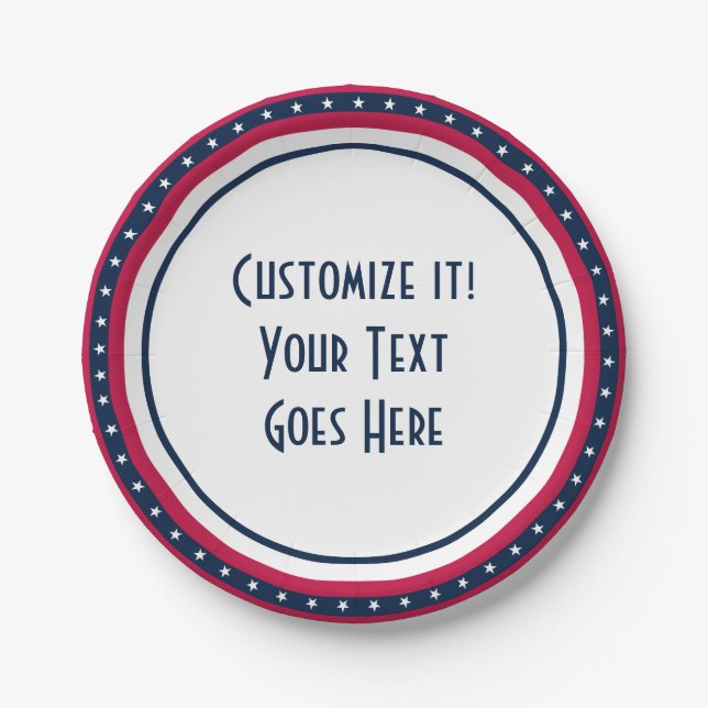 Custom Patriot Stars Red White Blue Paper Plate (Front)