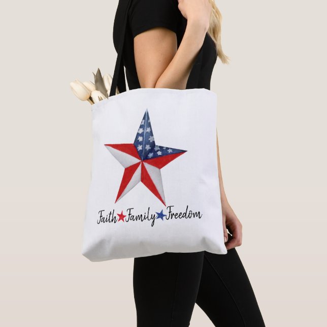 Custom Patriotic American Star, USA Flag Tote Bag (Close Up)