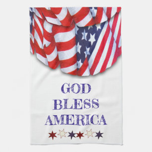 Custom Patriotic Red White Blue Stars Bunting Tea Towel