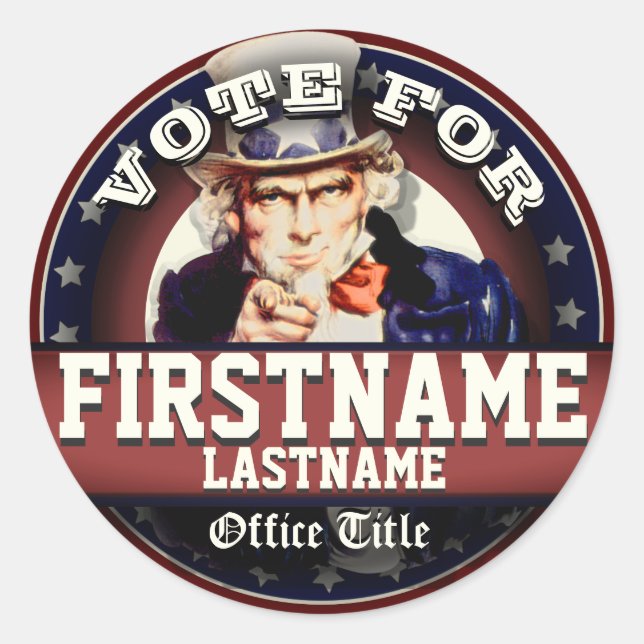 Custom Patriotic Uncle Sam Classic Round Sticker (Front)