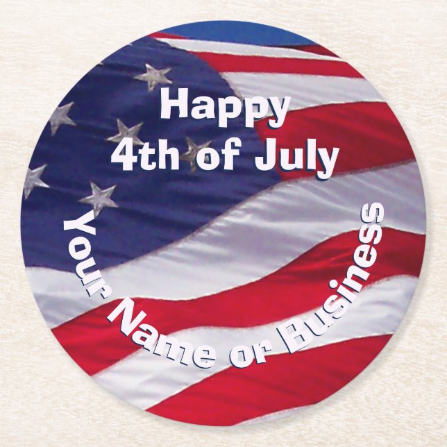 Custom Patriotic US Flag Round Paper Coaster (Front)