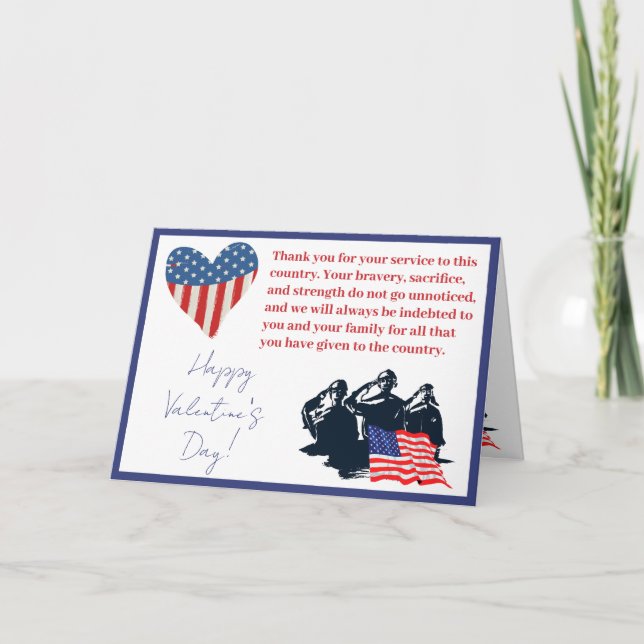 Custom Patriotic Valentines Day Military Soldier  Holiday Card (Front)