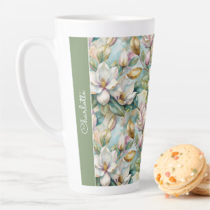 Custom Pattern Elegant Magnolia Flowers Latte Mug
