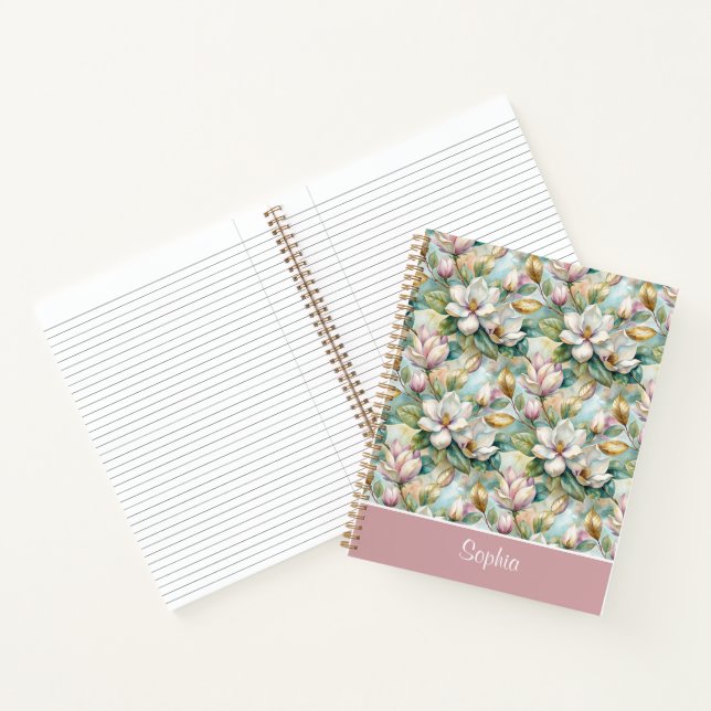 Custom Pattern Elegant Magnolia Flowers Notebook (Inside)