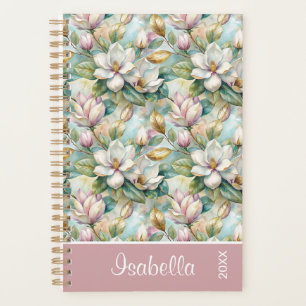 Custom Pattern Elegant Magnolia Flowers Planner