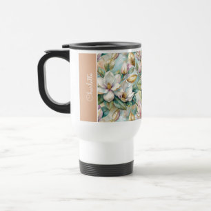 Custom Pattern Elegant Magnolia Flowers Travel Mug