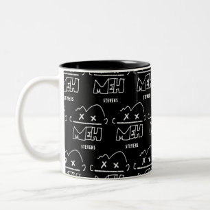 Custom Pattern Name Meh Funny Face Emoji Two-Tone Coffee Mug