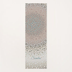 Custom pattern pink mandala gold turquoise yoga mat