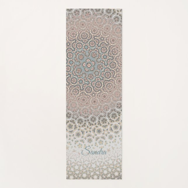 Custom pattern pink mandala gold turquoise  yoga mat (Front)