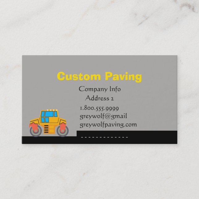 Custom Paving Road Construction  Business Card (Front)