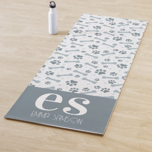 Custom Paw Prints Grey Monogram  Yoga Mat