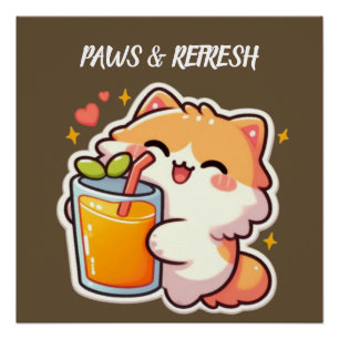 Custom Paws and Refresh Cute Cat Design Poster