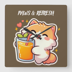 Custom Paws and Refresh Cute Cat Design Square Wall Clock