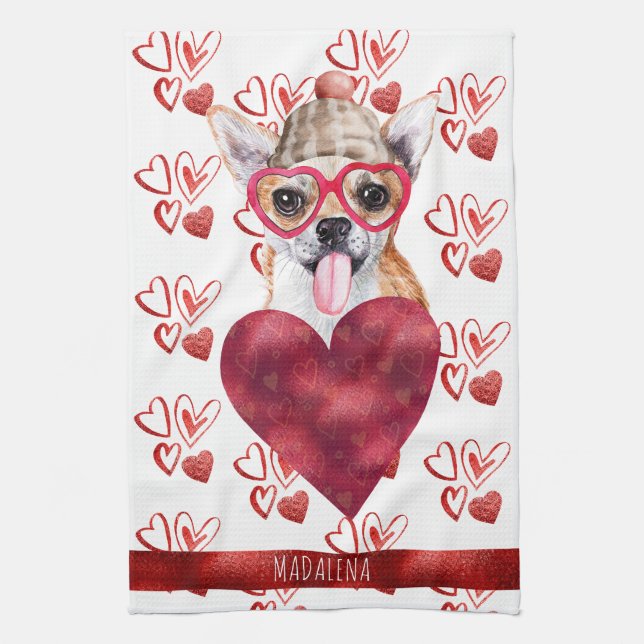 Custom Paws Dog Lover Valentine Gift Chihuahua Tea Towel (Vertical)