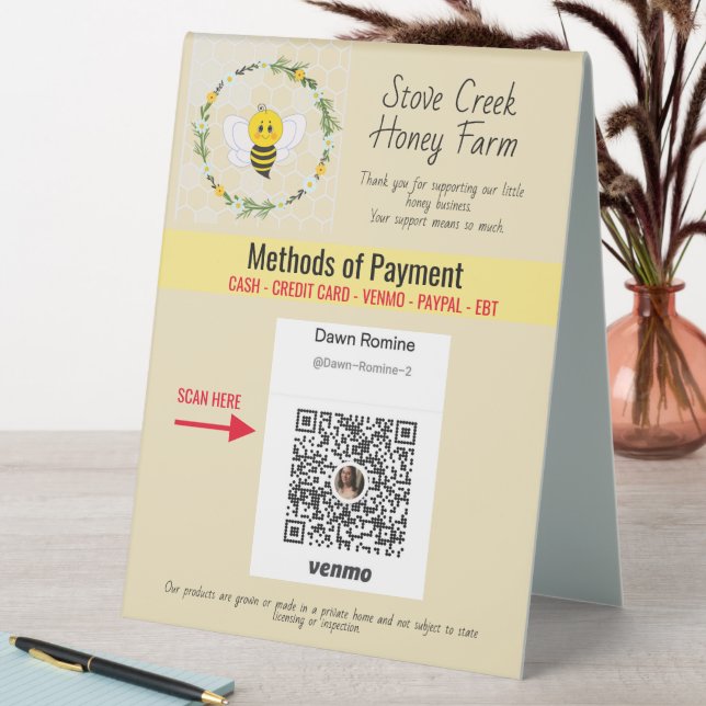 Custom Pay Here Sign | Buy Local Honey (In SItu (Table))