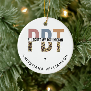 Custom PBT Phlebotomy Technician Leopard Print Ceramic Tree Decoration