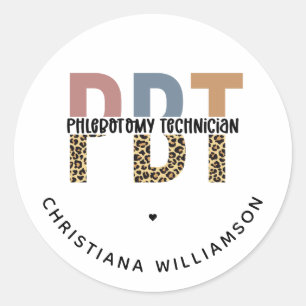 Custom PBT Phlebotomy Technician Leopard Print Classic Round Sticker