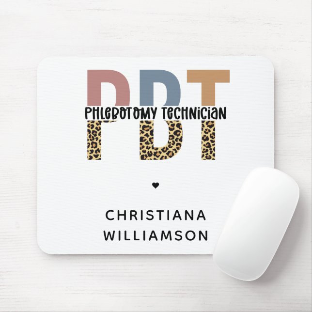 Custom PBT Phlebotomy Technician Leopard Print Mouse Mat (With Mouse)