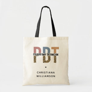 Custom PBT Phlebotomy Technician Leopard Print Tote Bag