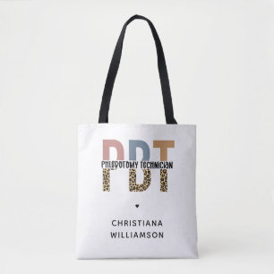 Custom PBT Phlebotomy Technician Leopard Print Tote Bag