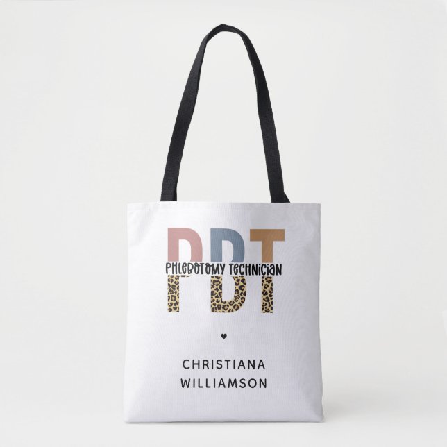 Custom PBT Phlebotomy Technician Leopard Print  Tote Bag (Front)