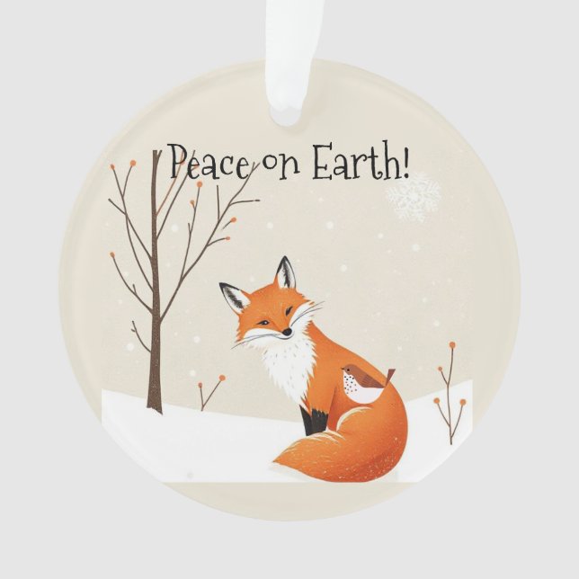 Custom  Peace Earth Minimalist Fox Bird Animal Ornament (Front)