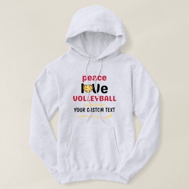 custom Peace Love Volleyball player red text Hoodie (Design Front)