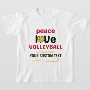 custom Peace Love Volleyball player red text T-Shirt